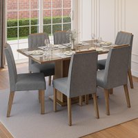 Conjunto Sala de Jantar Tampo de Vidro 6 Cadeiras Rustic/Silver Azaleia Madesa