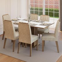 Conjunto Sala de Jantar Tampo de Madeira 6 Cadeiras Rustic/Branco/Imperial Bosque Madesa
