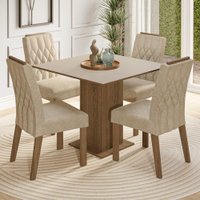 Conjunto Sala de Jantar Tampo de Madeira 4 Cadeiras Rustic/Crema/Imperial Verbena Madesa