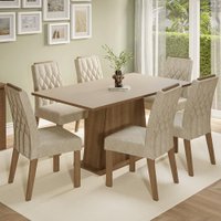Conjunto Sala de Jantar Tampo de Madeira 6 Cadeiras Rustic/Crema/Imperial Hortelã Madesa