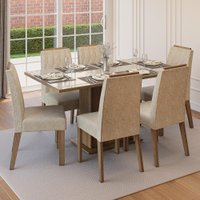Conjunto Sala de Jantar Tampo de Vidro 6 Cadeiras Rustic/Crema/Imperial Azaleia Madesa