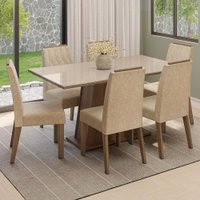 Conjunto Sala de Jantar Tampo de Vidro 6 Cadeiras Rustic/Crema/Imperial Peônia Madesa