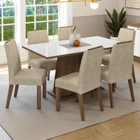 Conjunto Sala de Jantar Tampo de Vidro 6 Cadeiras Rustic/Branco/Imperial Tulipa Madesa