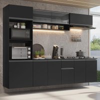 Armário de Cozinha Completa 260 cm Suspenso Preto Nice Madesa 014