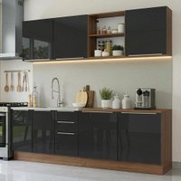 Armário de Cozinha Completa 240 cm Rustic/Preto Lux Madesa 09