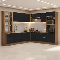 Armário de Cozinha Completa de Canto 549 cm Rustic/Preto Lux Madesa 01