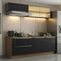 Armário de Cozinha Compacta 200 cm Rustic/Preto Lux Madesa 07