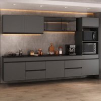 Cozinha Modulada Completa Suspensa 301,5cm Milano Multimóveis MP2413 Cinza