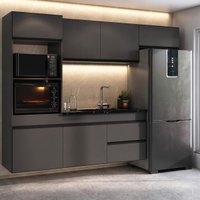 Armário Cozinha Modulada Completa Suspensa 251,5cm Milano Multimóveis MP2408 Cinza