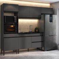 Armário Cozinha Modulada Completa 251,5cm Milano Multimóveis MP2398 Cinza