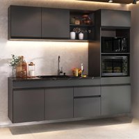 Cozinha Modulada Compacta Suspensa 211,5cm Milano Multimóveis MP2410 Cinza