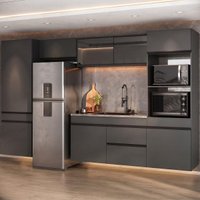 Armário de Cozinha Modulada Completa Suspensa 313cm Milano Multimóveis MP2404 Cinza