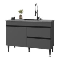 Balcão de Cozinha Gabinete Pia 120cm 2 Portas 1 Gaveta Milano Multimóveis MP2385 Cinza