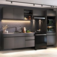 Armário Cozinha Modulada Completa Suspensa 281,5cm Milano Multimóveis MP2407 Cinza