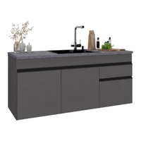 Balcão de Cozinha Gabinete Pia 150cm 3 Portas 1 Gaveta Suspenso Milano Multimóveis MP2416 Cinza
