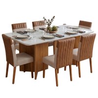 Conjunto Sala de Jantar Mesa 1,60m com Vidro 6 Cadeiras Montreal