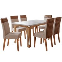 Conjunto Sala de Jantar Mesa 1,60m com Vidro Nadine 6 Cadeiras Montreal