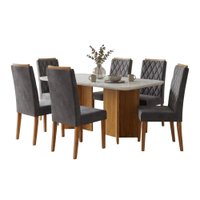 Conjunto Sala de Jantar Mesa 1,60m com vidro Montreal 6 Cadeiras Bele