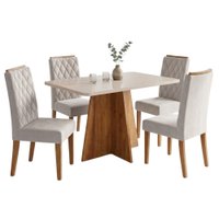 Conjunto Sala de Jantar Mesa 1,20m com Vidro Anjos 4 Cadeiras Bele