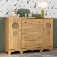 Cômoda Infantil 2 Portas com Vidro e 4 Gavetas 125cm Suspiro Multimóveis MP4814 Madeirado