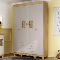 Guarda-roupa Infantil 122cm com Vidro 4 Portas e 2 Gavetas Ternura Multimóveis MP4805 Madeirado/Off White