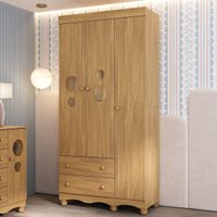Guarda-roupa Infantil 92cm com Vidro 3 Portas e 2 Gavetas Suspiro Multimóveis MP4812 Madeirado