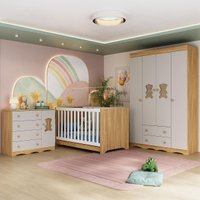 Quarto de Bebê Completo com Berço Americano 3 em 1 Doçura Multimóveis MP4809 Madeirado/Off White