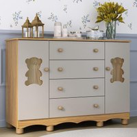 Cômoda Infantil 2 Portas com Vidro e 4 Gavetas 125cm Ternura Multimóveis MP4808 Madeirado/Off White