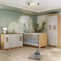 Quarto de Bebê Completo com Berço Americano 3 em 1 Doçura Multimóveis MP4810 Madeirado/Off White