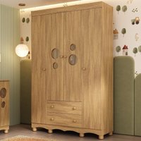 Guarda-roupa Infantil 122cm com Vidro 4 Portas e 2 Gavetas Suspiro Multimóveis MP4811 Madeirado
