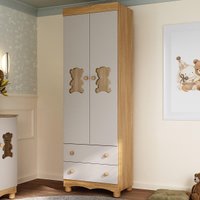 Guarda-roupa Infantil 62cm 2 Portas com Vidro e 2 Gavetas Ternura Multimóveis MP4807 Madeirado/Off White
