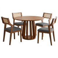 Mesa de Jantar Redonda Pitanga Com 4 Cadeiras Estofadas Acai Linho Grafite NATUEM