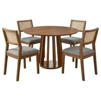 Mesa de Jantar Redonda Pitanga Com 4 Cadeiras Estofadas Tamarindo Linho Cinza NATUEM