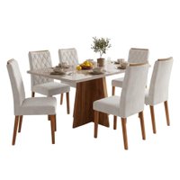 Conjunto Sala de Jantar Mesa 1,60m com Vidro Anjos 6 Cadeiras Bele Viero