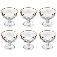 Jogo 6 Taças de Sobremesa Sorvete 250ml Vidro Diamond Lyor Transparente com Fio de Ouro