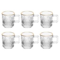 Jogo 6 Xícaras Cafezinho 90ml Vidro com Fio de Ouro Lyor Deli Diamond Cantinho do Café Recepção