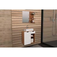 Conjunto Banheiro Balcão Suspenso BN3605 c/Cuba BN3600 60cm e Armário c/Espelho BN3608 Amêndoa/Branco Tecno Mobili