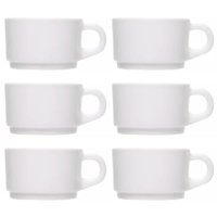 Jogo 6 Xícaras de Chá Café Essenza 200ml Vidro Opalino Branco Hotel Restaurante Cafeteria