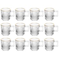 Conjunto 12 Xícaras Café 90ml Vidro com Fio de Ouro Lyor Deli Diamond Curto Expresso Cafeteria