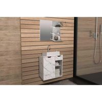 Conjunto Banheiro Balcão Suspenso BN3605 c/Cuba BN3600 60cm e Armário c/Espelho BN3608 Mármore Branco Tecno Mobili