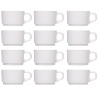 Jogo 12 Xícaras de Chá Café 200ml Vidro Opalino Branco Wolff Essenza Hotel Restaurante Cafeteria