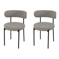 Kit 2 Cadeiras de Jantar Linho Cinza Camelia com Encosto Curvo Base Preta Moderna para Sala e Cozinha