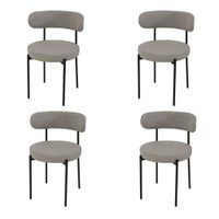 Conjunto 4 Cadeiras Jantar Linho Cinza Camelia com Encosto Curvo Base Preta Moderna para Sala Cozinha