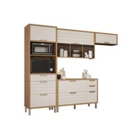Kit de Cozinha Completa 4 Peças Eloise (2Aéreos+1Balcão+1Paneleiro) CZ028 Freijo/Off White - MGM