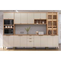 Kit Cozinha Modulada 6 Peças Selene (2Aéreos+2Balcões+2Paneleiros) CP01 Jequitiba/Off White Fosco - Linea Brasil