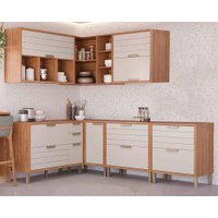 Cozinha Modulada Completa Eloise 7 Peças (3Aéreos+4Balcões) CZ027 Freijo/Off White - MGM
