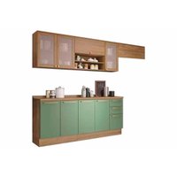 Cozinha Modulada Completa Botanic 7 Peças (3Aéreos+2Balcões+2Complemento) M656 Nogueira/Verde Oliva - Kappesberg
