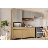 Kit Cozinha Modulada 4Peças Simone Mendes (2Aéreos+1Balcão+1Paneleiro) C4P161 Carvalho/Cinza-Nesher