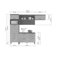 Kit Cozinha Modulada 3 Peças Princesa (1Aéreo+1Balcão+1Paneleiro) C3P20 Freijo/Grafite - Nesher