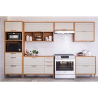 Kit Cozinha Modulada 6 Peças Eloise (3Aéreos+2Balcões+1Paneleiro) CZ023 Freijo/Off White - MGM